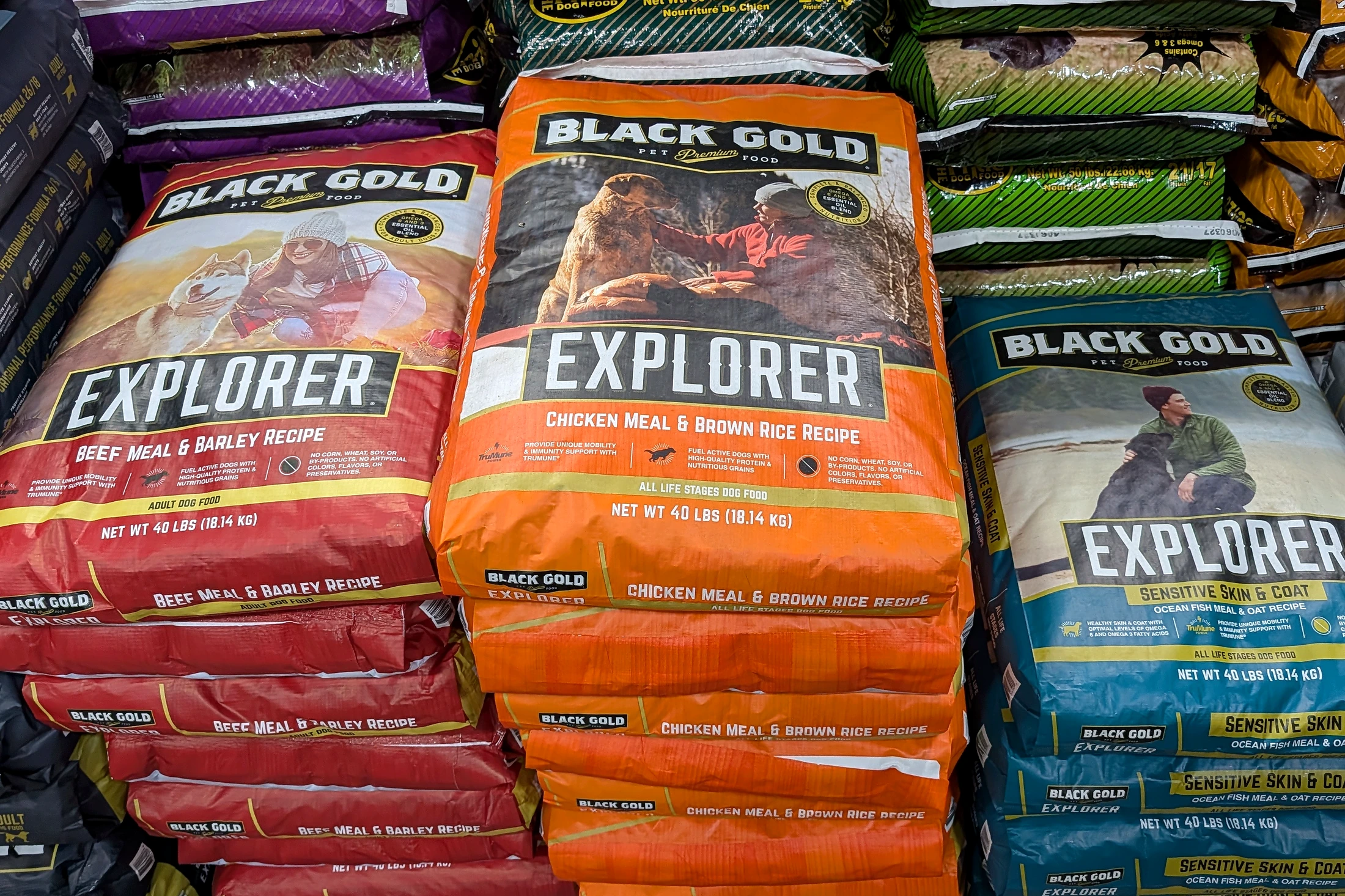 Black Gold dog food bags at Farm Choice Country Store