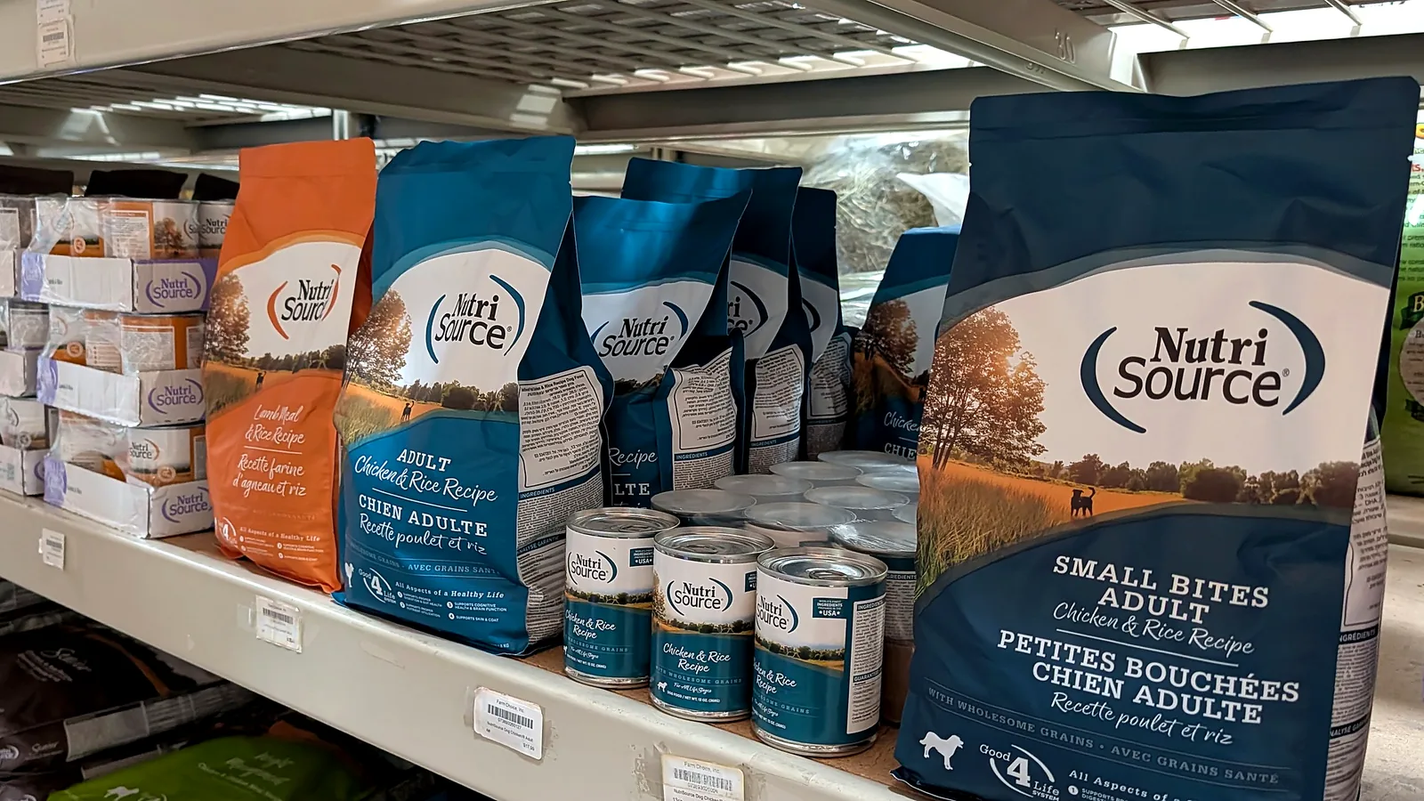 NutriSource dog food display inside Farm Choice Country Store