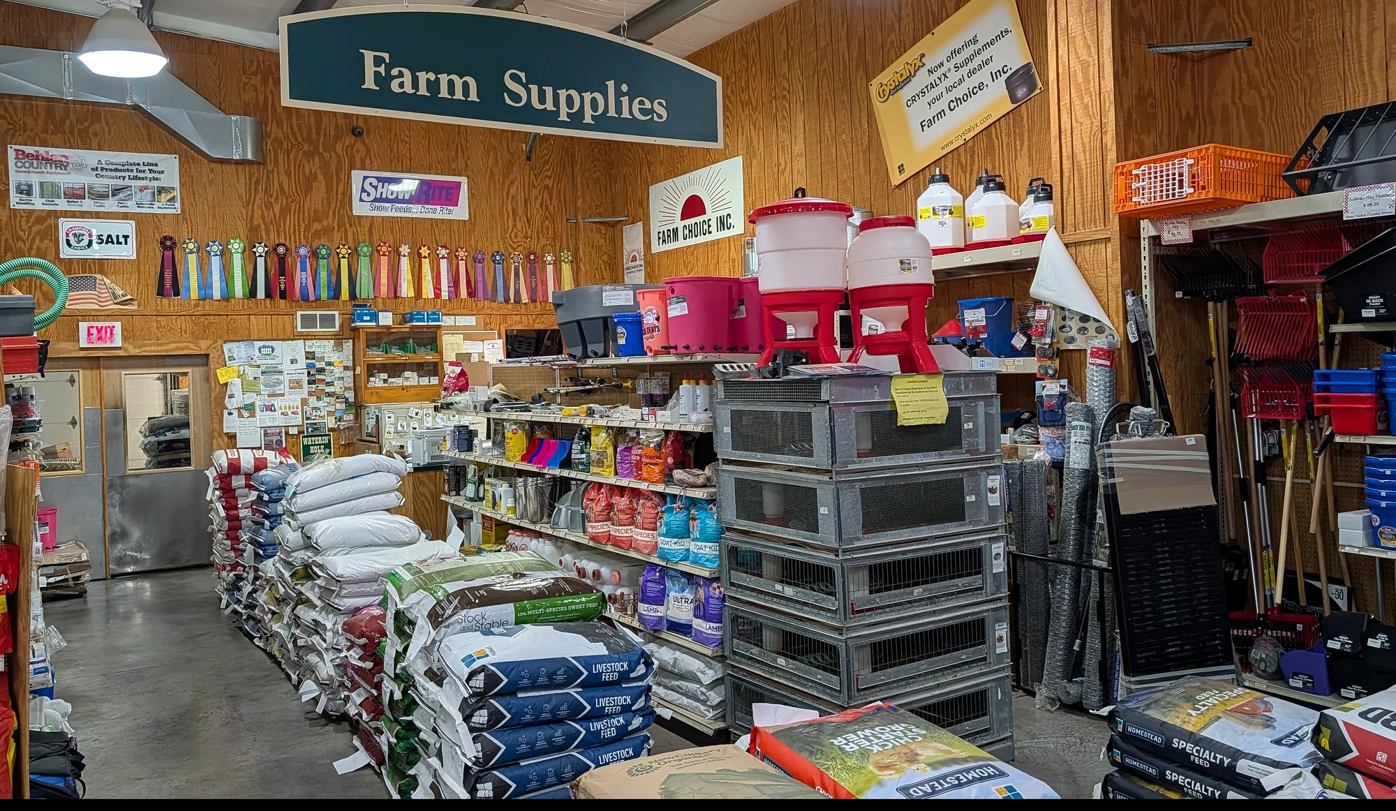 Farm supplies photographed inside Farm Choice Country Store