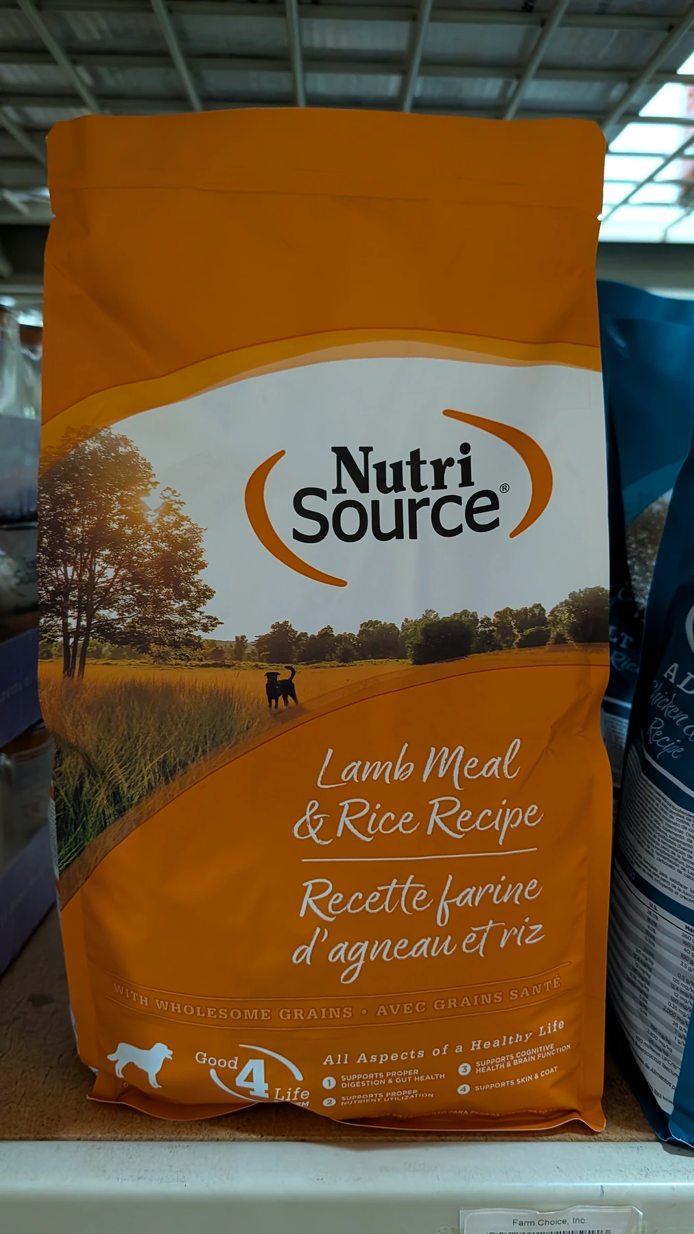 NutriSource Lamb Meal and Rice Recipe bag photographed at Farm Choice